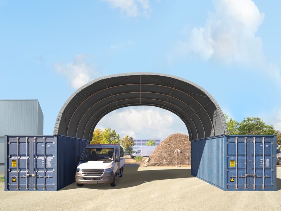 TOOLPORT 8x6m Container-Überdachung, PRIMEtex-Plane, grau, mit Statik - (47601)