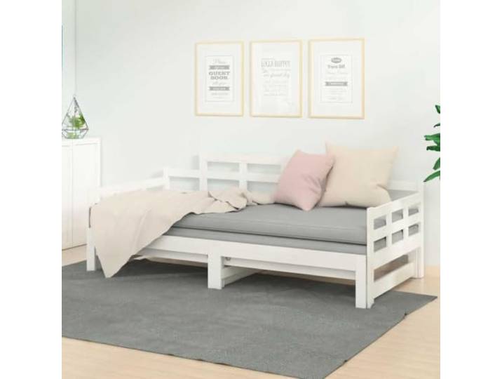 RJPLMFV Ausziehbett aus massivem Kiefernholz, weiß, ohne Matratze Umwandelbar in ein Sofa, platzsparendes Design, Lattenrost inklusive, für Matratze 80 x 200 cm