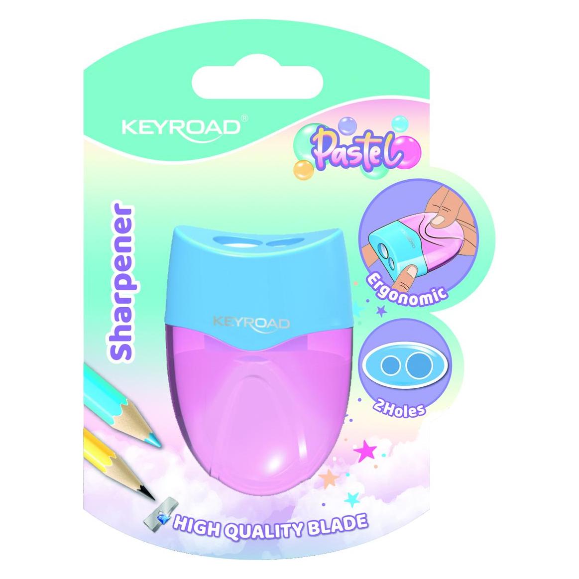 Keyroad Kunststoffspitzer, pastell, doppelt, mit behälter, blister, farbmischung (45650354)