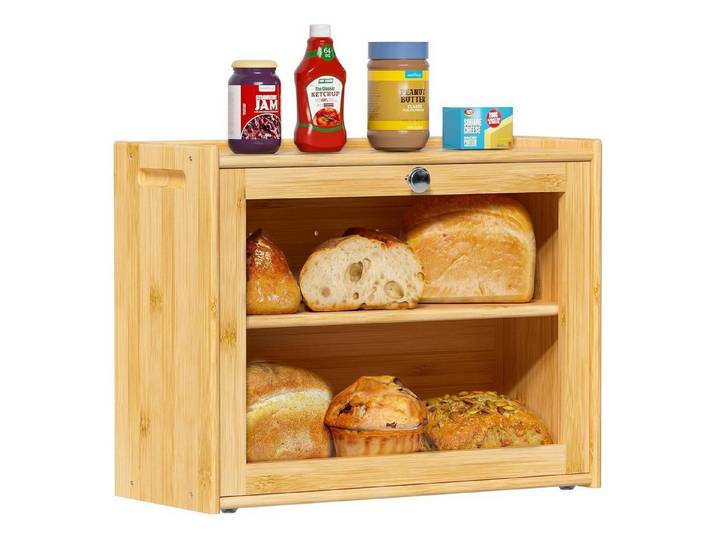LuxusKollektion Brotkasten Brotkasten Bambus Belüftung 2 Regale Sichtfenster EX-MBX01-2C-YUAN