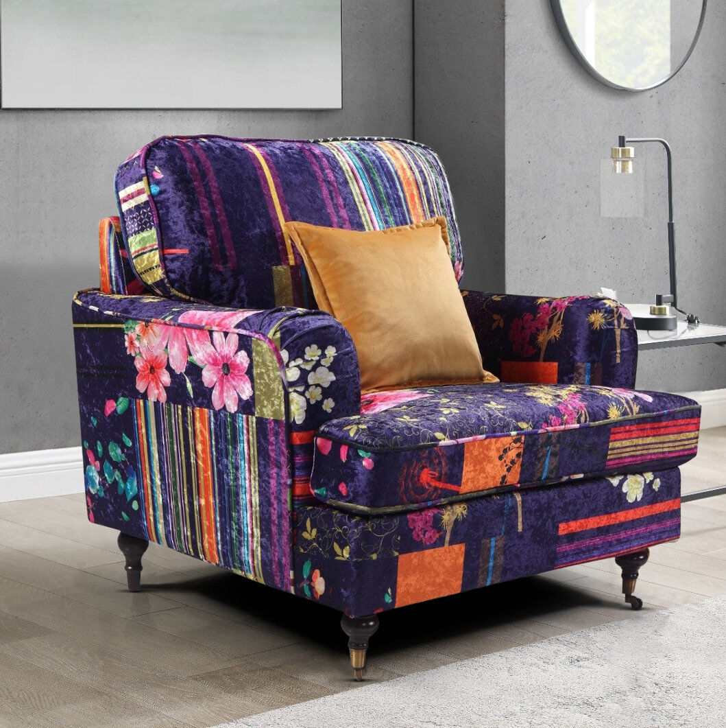 World Menagerie Derry Upholstered Armchair Purple Midnight 92cm H X 94cm W X 90cm D