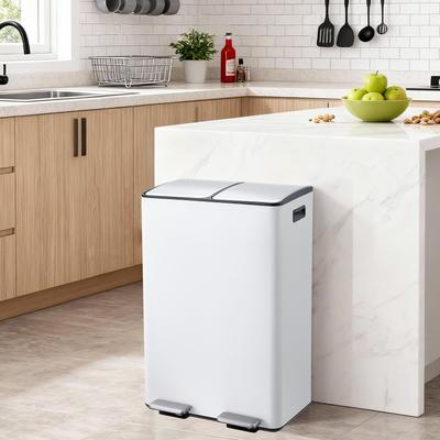 Garvee 16 Gallon Dual Compartment Trash & Recycle Bin - Stainless Steel, Step Pedal