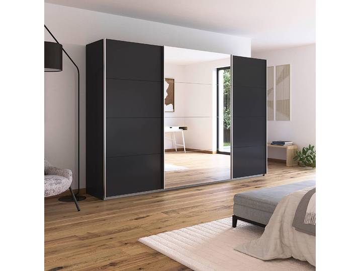 home24 Zweefdeurkast - spiegel 315cm grijs/metallic grijs