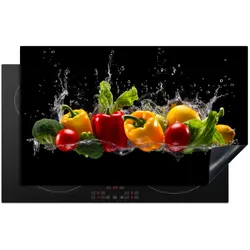HERDABDECKPLATTE Paprika - Wasser - Gemüse - Schwarz Glaskeramikkochfeldabdeckung 85x52 cm