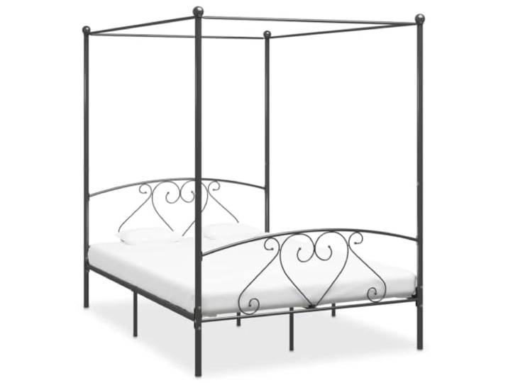 YNGBHFNOP Massives Metall Himmelbettgestell mit Vorhängen Grau 160 x 200 cm Himmelbett-Gestell Grau Metall 160x200 cm Bettrahmen mit Lattenrost, stabiler Bettgestell mit Vorhanghalter, klassisches