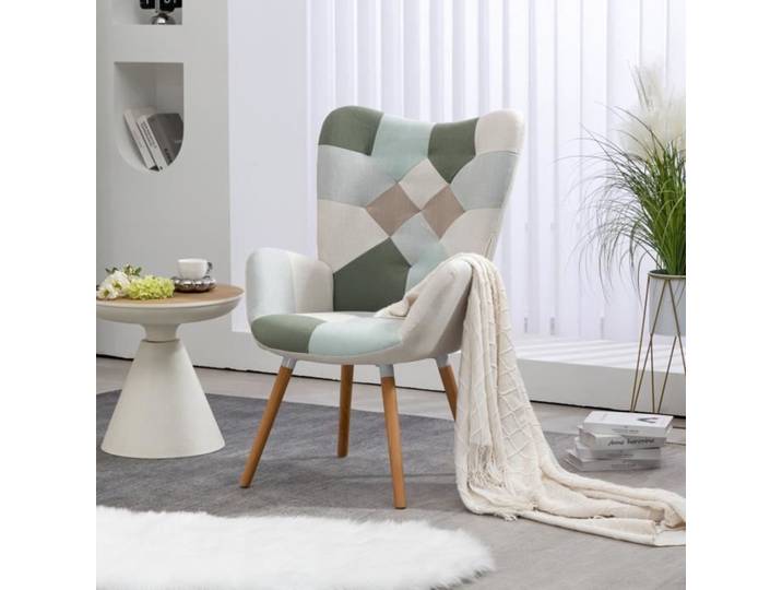 MEUBLES COSY Fauteuil scandinave avec accoudoirs en tissu patchwork aqua à surpiqûres - FUNKEL