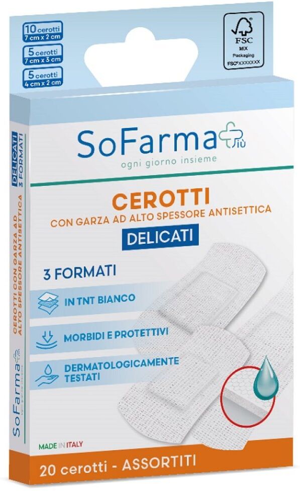 SO.FARMA.MORRA SpA Sofarmapiù Cerotti Delicati 20 Pezzi Assortiti - Cerotti Adesivi Delicati per Pelle Sensibile