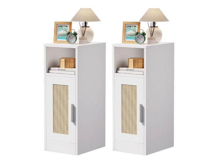 LuxusKollektion Nachttisch Nachttisch Rattan 2er Set schmal weiß (2-St)