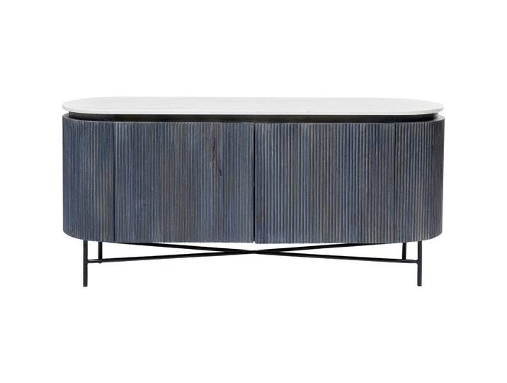 Kare-Design Sideboard, Anthrazit, Schwarz, Weiß, Holz, Metall, Stein, Mangoholz, massiv, 1 Fächer, 160x75x45 cm, Holzmöbel, Kleinmöbel Holz, Holzkommoden, Sideboards Holz