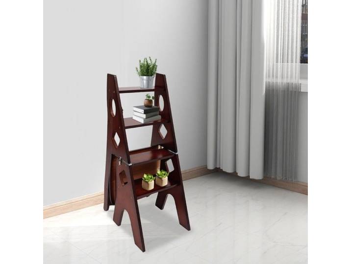 Chaise pliante-marchepied à 4 marches en bois pliable-Escabeau convertible et chaise d'escalier-pour usage intérieur et extérieur