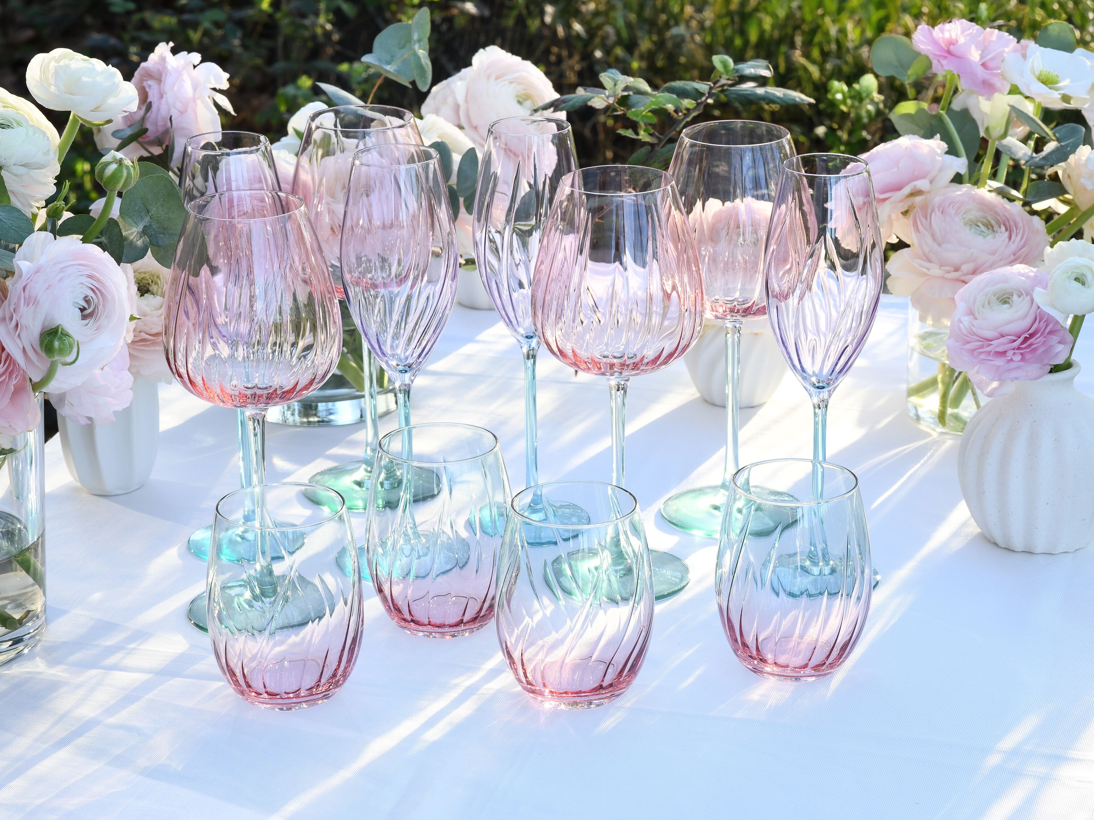 Weinglas CREATABLE "Swirly Spring, Weingläser-Set, 4-tlg.", bunt, H:23cm Ø:9cm, Glas, Trinkgefäße, Weinglas, Rillen Relief, Modern, Sommerlich, Leicht