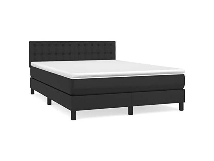 PUGYNBK Boxspringbett aus Kunstleder, Schwarz, 140 x 200 cm Verstellbares Kopfteil, Taschenfederkernmatratze, mittlere Härte, einfache Reinigung