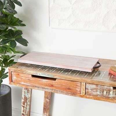 ARCILLA ELEMENTAL Minimalist Mango Wood Tray with Black Metal Handles - Cream or Brown
