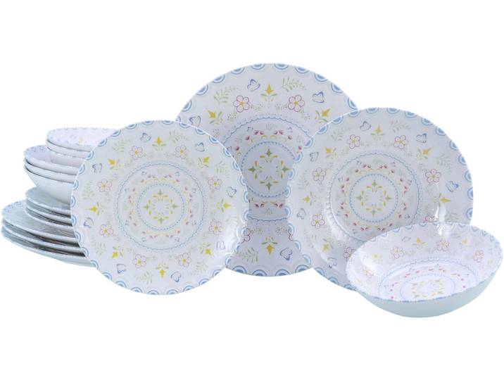 Teller-Set CREATABLE Primavera Pastell, Teller Set 16-tlg. , bunt, 16, Steinzeug, Geschirr-Sets, Teller-Set, Vollflächig dekoriert, Schmetterlingsmotive, Zarte Pastelltöne