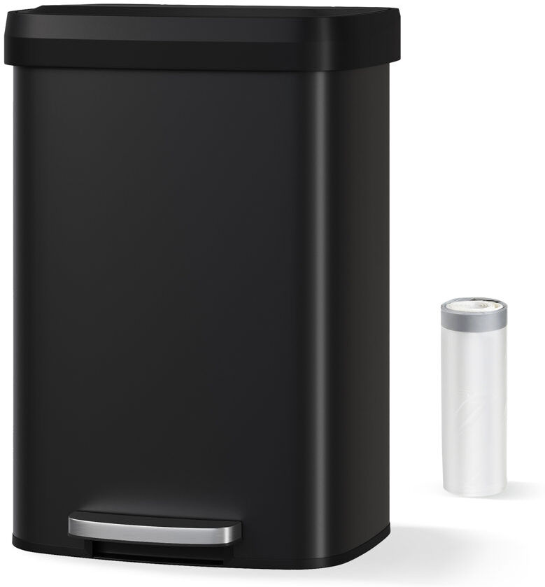 ZACOO Stainless Steel Step On Commercial Waste Bin - 47.32 L Black