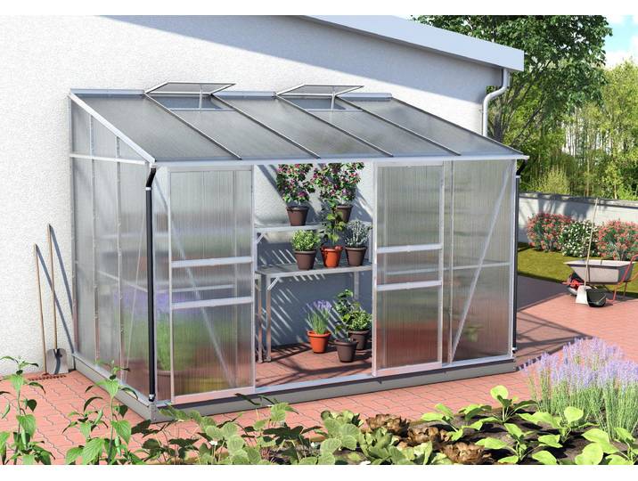 Anlehngewächshaus VITAVIA Osiris 6500 , silber (silberfarben), B:324cm T:201cm, Gewächshäuser, Anlehngewächshaus