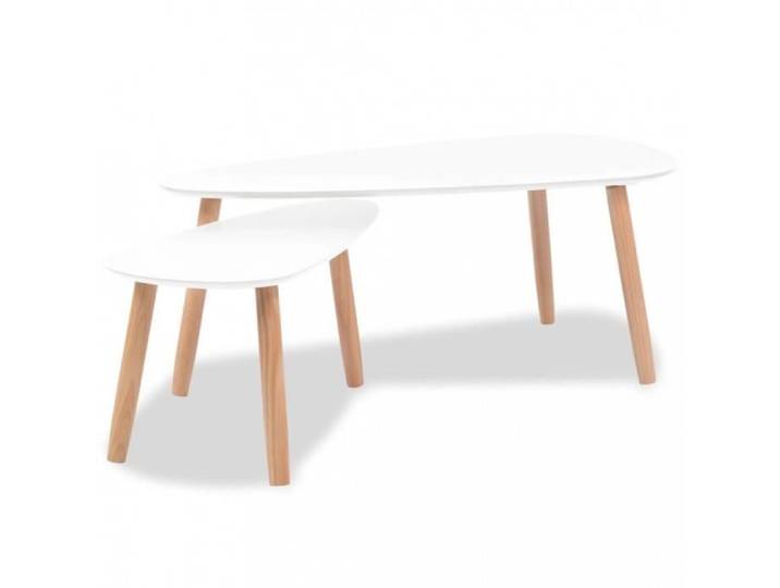 Tables basses contemporain - ICAVERNE - Ensemble de tables basses 2 pcs - Bois de pin massif - Blanc
