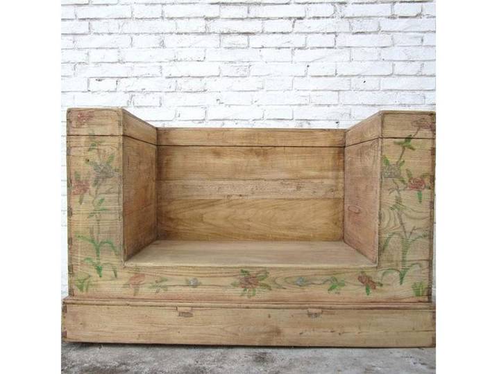 Luxury-Park-Direct Kommode China Beijing um 1920 klassische Sitzbank Sessel helle Ulme Naturfarbe