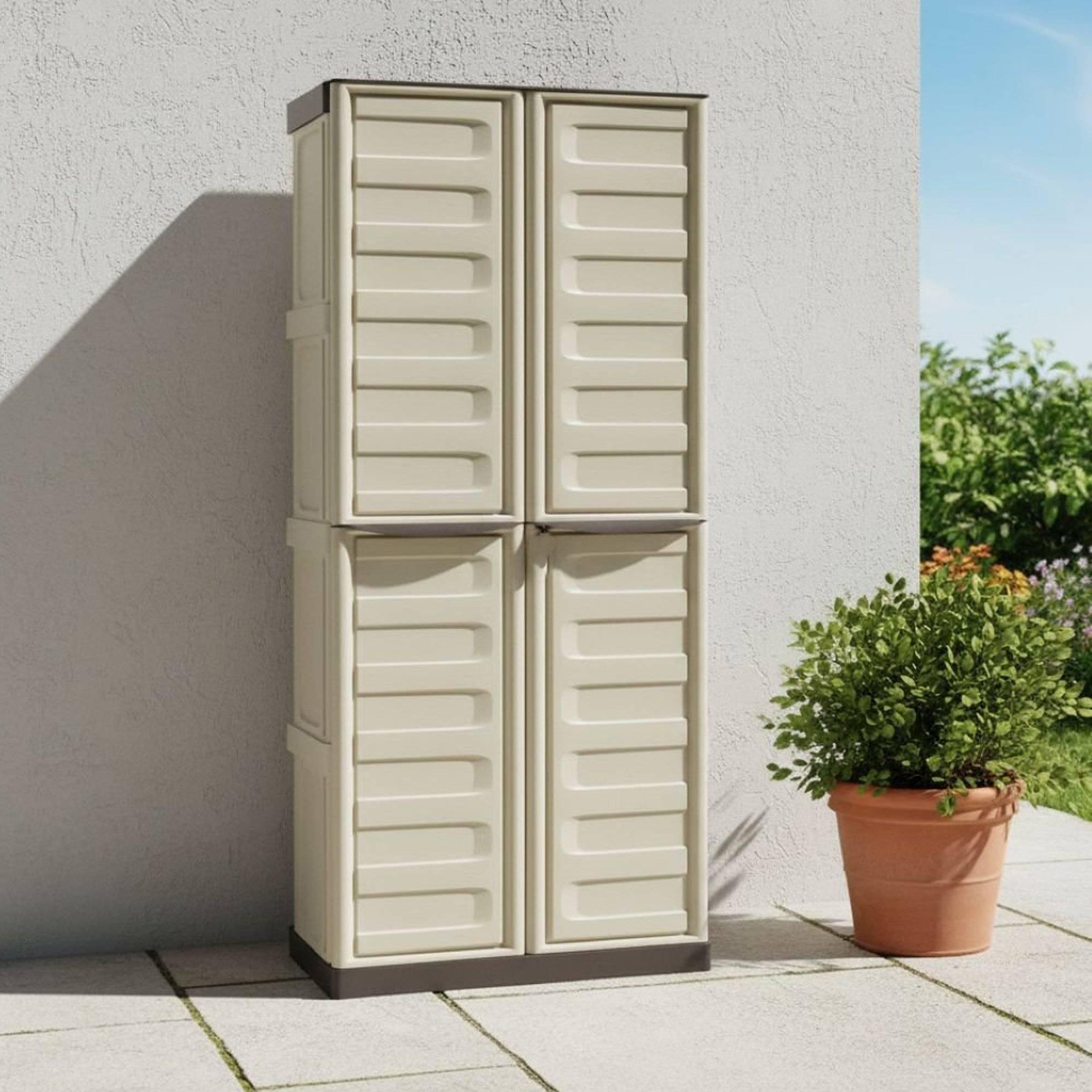 Dmora Außen-Schrank Avelgem 70x39x165h cm Beige 3 Böden 2 Türen