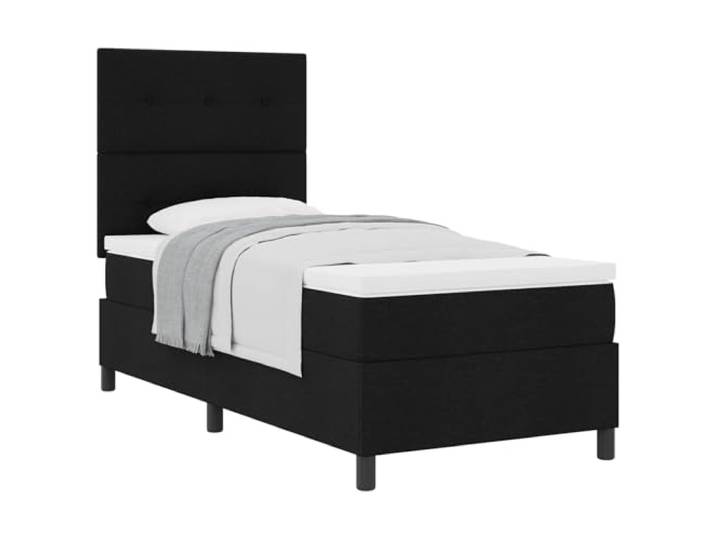 PUGYNBK Boxspringbett, 90 x 190 cm, Schwarz, Stoff Mittlere Festigkeit, fester Lattenrost, verstellbares Kopfteil, Holz und Kiefer massiv