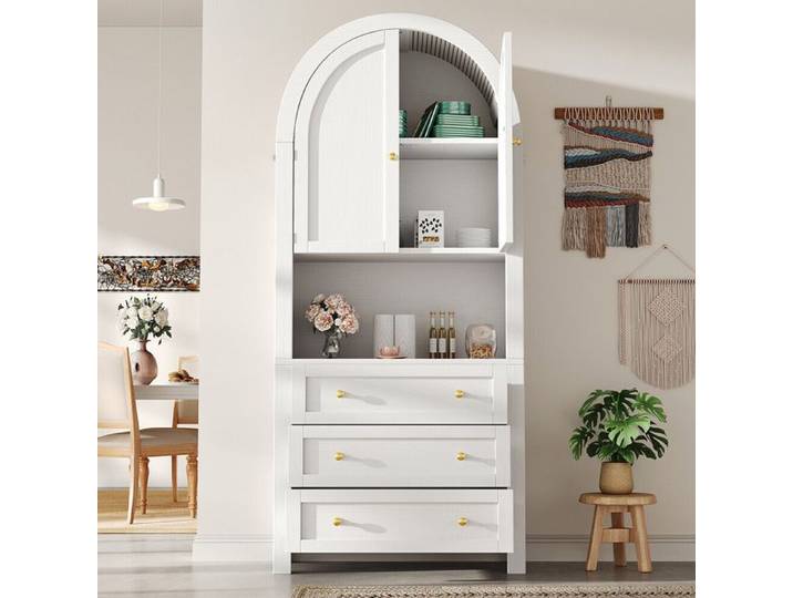 Armoire haute en forme d'arc étagère arquée avec espace d'exposition ouvert armoire haute indépendante pour cuisine et salon
