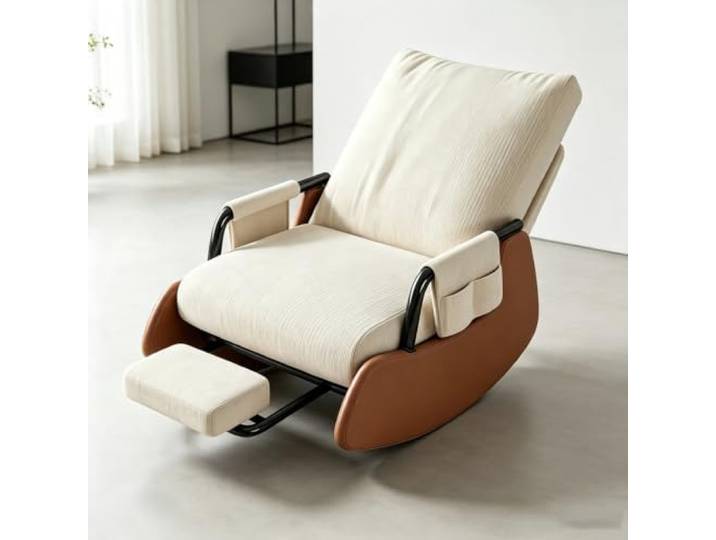 Fernsehsessel Relax - mit Gepolsterten Armlehnen Ergonomischer Schaukelstuhl mit ausziehbarer Fußstütze und Seitentasche für tägliche Entspannung.