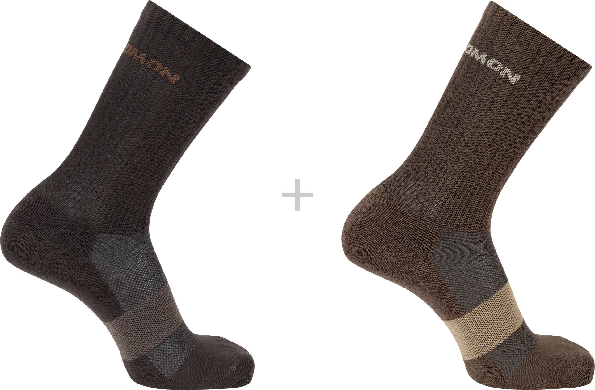 Socken SALOMON "EVASION CREW 2-PACK", Herren, Gr. L (42/44), braun (schwarz earth,), Obermaterial: 65% Baumwolle, 32% Polyamid, 3% Elasthan, Socken Socken, für sportliche Aktivitäten, hoher Baumwollanteil, mit Polyamid