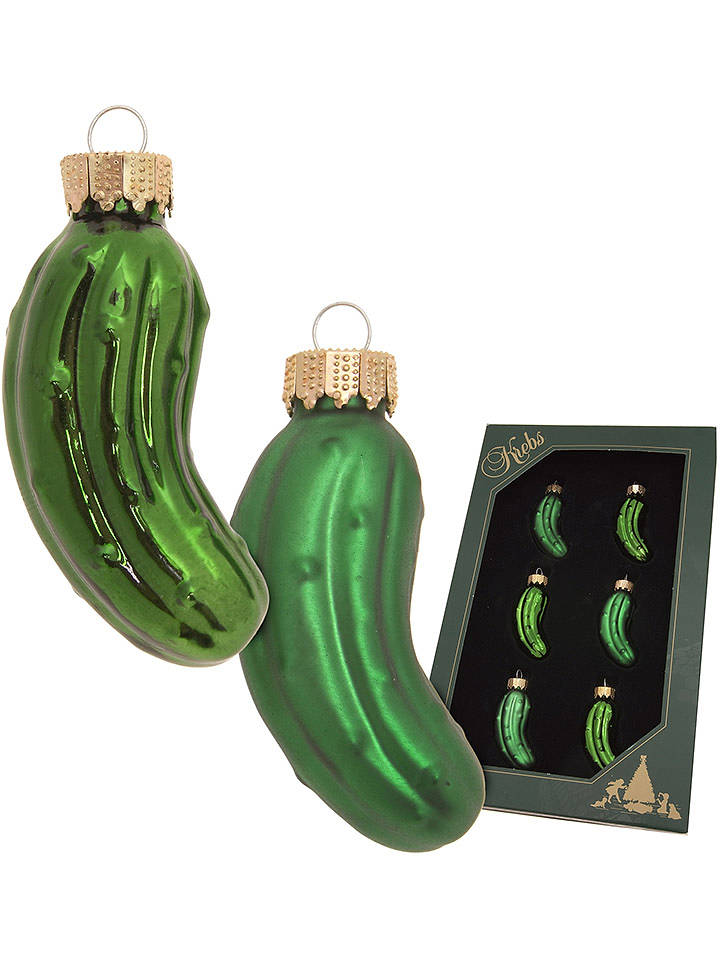 Krebs Glas Lauscha Christbaumornamente "Mini Gurken" in Grün - 6 Stück - onesize