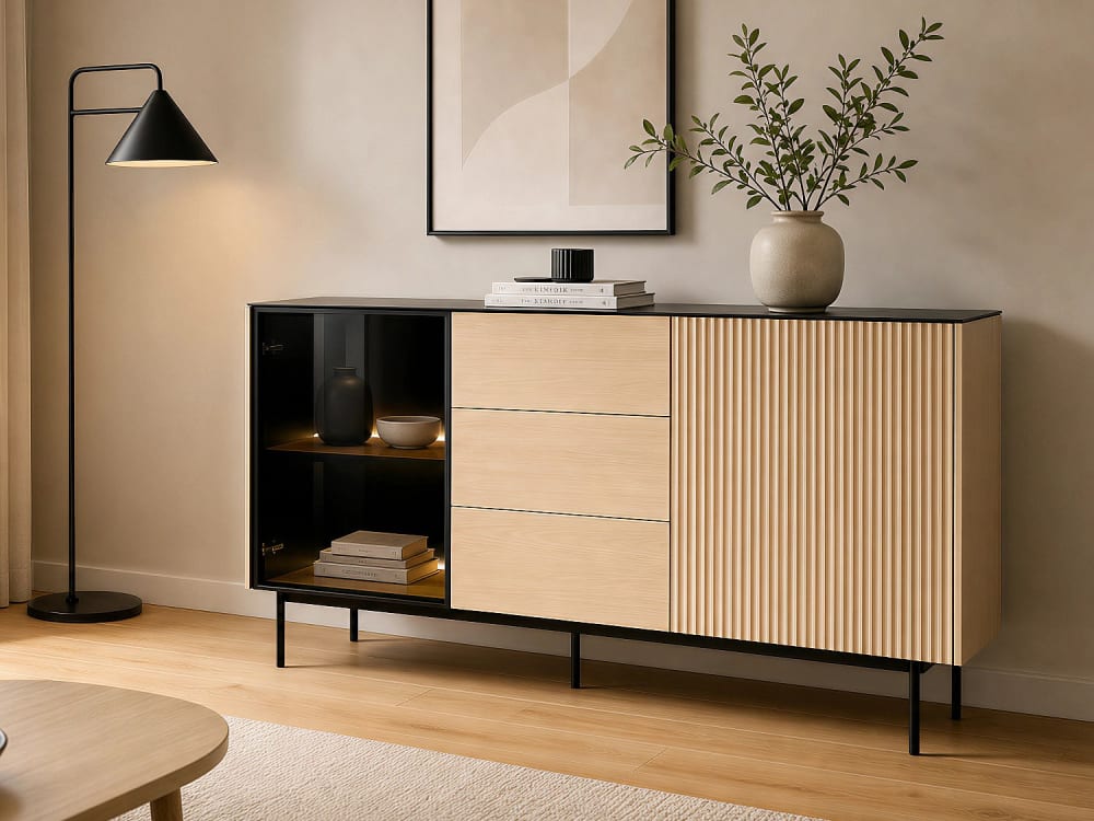 vente-unique.com Buffet mdf noir Noir 157x84x39cm