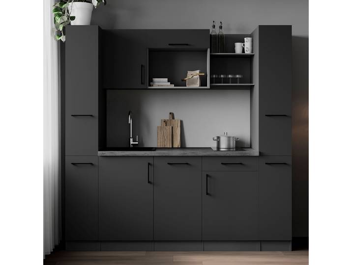 Singleküche Oliver ohne Mikro Kombi B 205cm Grau/Matt Grau