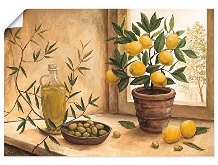ARTLAND Wanddeko Poster & Kunstdrucke Wandposter Stillleben Toskana Mediterran Oliven Zitrone Essen Lebensmittel Malerei T4HV