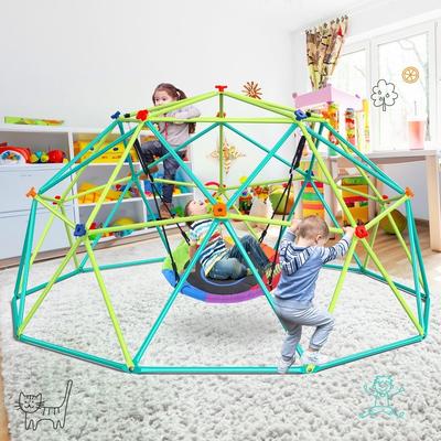 Klokick 10ft Climbing Dome Swing Set with Saucer Swing, Jungle Gym for Kids Outdoor Backyard, Supports 800lbs, Easy Asssembly