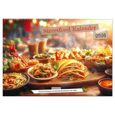 Streetfood Kalender - Einfache Rezepte aus den Straßenküchen der Welt (Wandkalender 2026 DIN A2 quer), CALVENDO Monatskalender