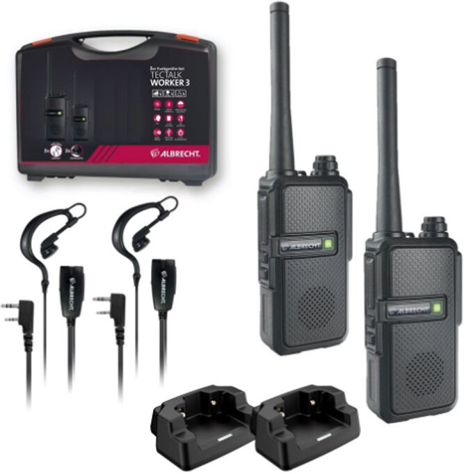 Albrecht Tectalk worker 3 Pack 2 walkies et 2 micro écouteurs Valise avec pack 2 Midland Tectalk Worker 3 + micro casque et socles de recharge.