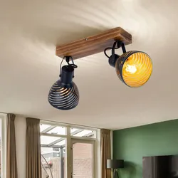 Deckenleuchte Deckenlampe verstellbar Spotleuchte schwarz  gold Holz L30 cm