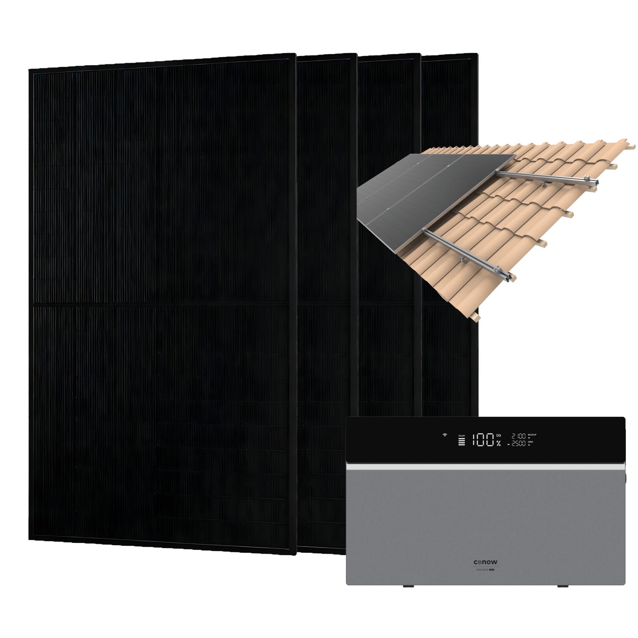 Conow CBE2000 Pro Balkonkraftwerk 1820W mit 4× JA Solar 455W Glas-Glas Modulen, Dachziegel-Montagesystem
