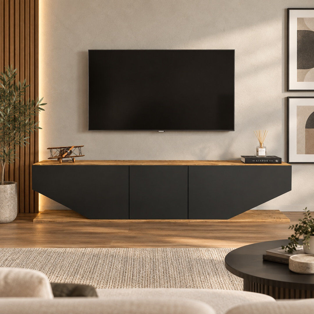 Ivy Bronx Pearl Modern TV Stand TV Unit for TVs up to 71" Black/Oak 70"
