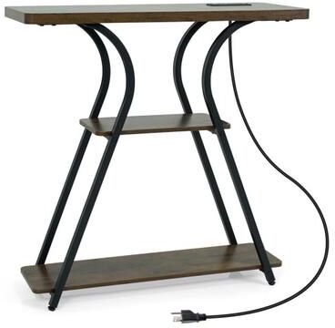 Costway 32 Inch Narrow Long Entryway Table with Power Outlets and LED Lights-Brown