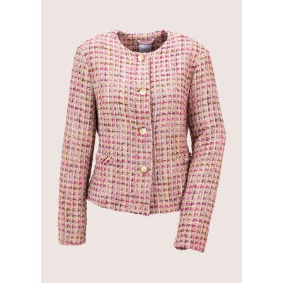 Jackenblazer MADELEINE "Tweed-Blazer Eleganter Businessblazer mit Hornknöpfen", Damen, Gr. 46, weiß (perlweiß, blassrosa, multicolor), Obermaterial: 100% Polyester PES., Modern, Blazer, Tweed-Blazer