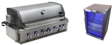 Mont Alpi MABi805-COMBO 6-Burner Black Stainless Steel Built-in BBQ Grill with Outdoor Compact Refrigerator & Accessories