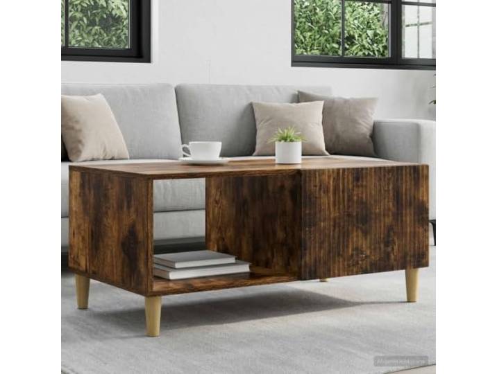 TEKGHUT Couchtisch Räuchereiche 90x50x40 cm Holzwerkstoff mit Staufach Vintage-Design, Stauraumfach, Schwenktür, pflegeleichte Oberfläche, robuste Holzwerkstoff-Konstruktion