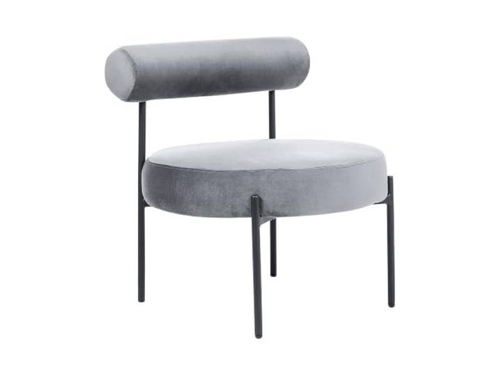 Sessel rund Samt grau niedrige Lehne schwarze Metallbeine Retro Alpha