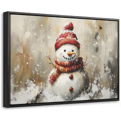 LEINWAND Bilder mit Rahmen - Schneemann - Winter - Schnee - Beige - 60x40