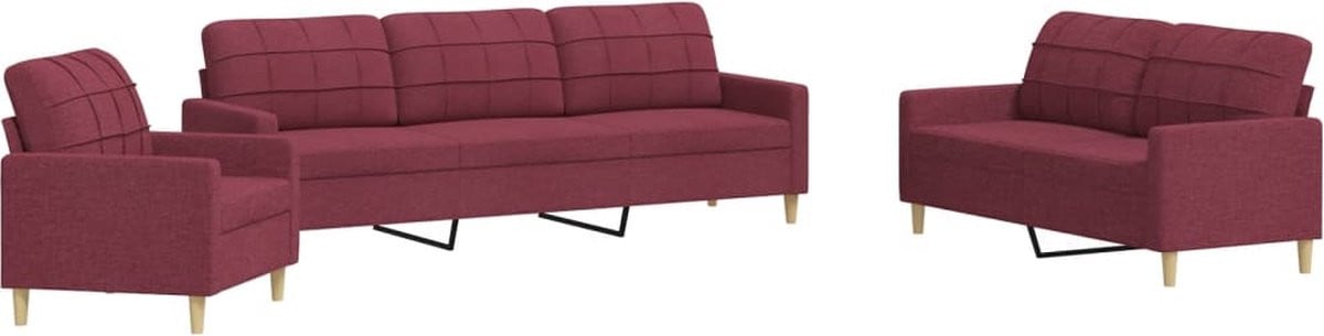 vidaXL 3-delige loungeset in wijnrode stof