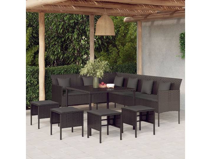 salon de jardin 6 pièces avec coussins Poly Rattan Lounge Meuble de jardin