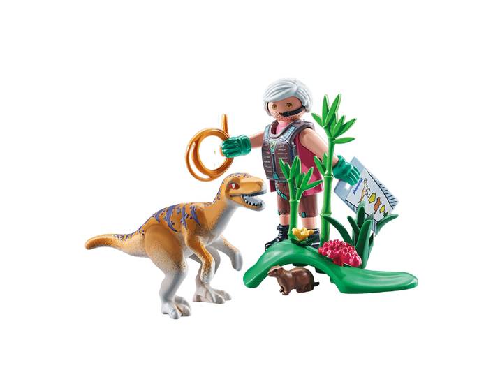 Vélociraptor et explorateur avec lasso