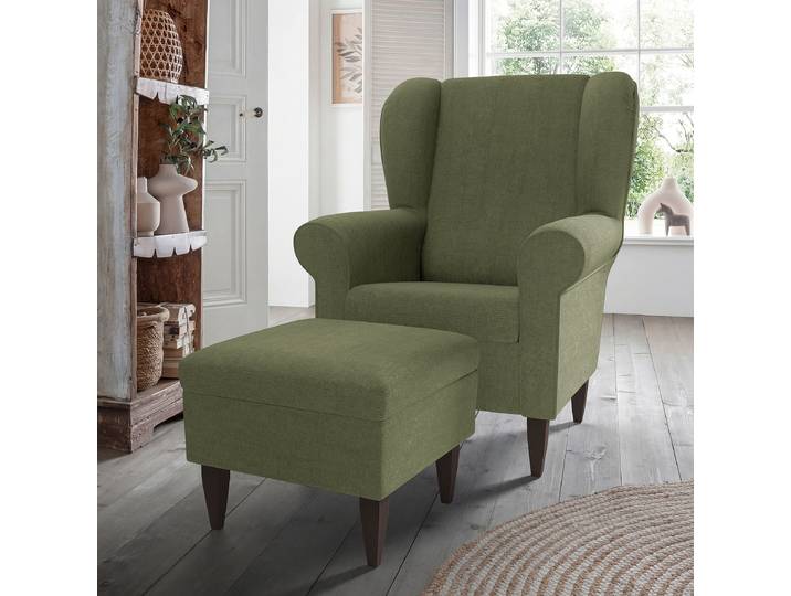Fauteuil avec pouf optionnel Vert Tissu Jimin Avec repose-pieds
