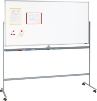 Schäfer Shop Select Mobiles Whiteboard, um 360° drehbare Tafel, weiß lackiert, Ablageschale, 4 Lenkrollen, B 1800 x H 1200 mm