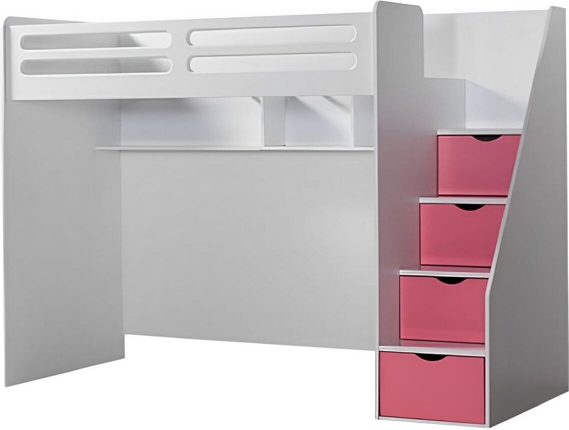 Hochbett-Set Smarti 3-teilig mit 3 Schlafplätzen Pink - mit Schrank