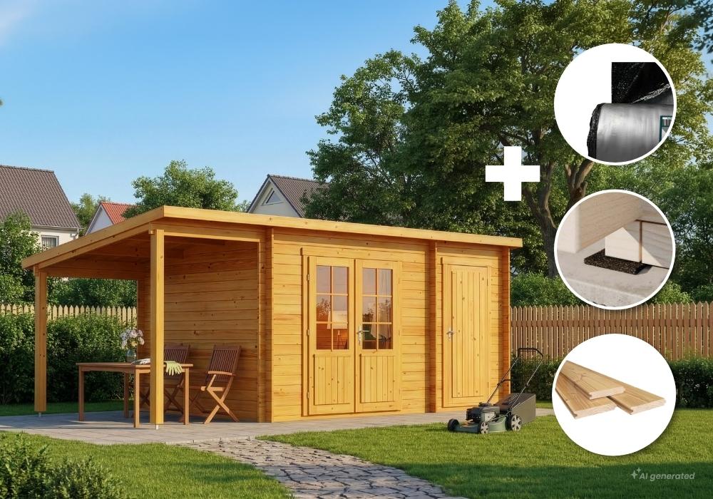 Alpholz Gartenhaus Set Maria Anbau&Schleppdach Impräg. mit Boden&Dacheind.